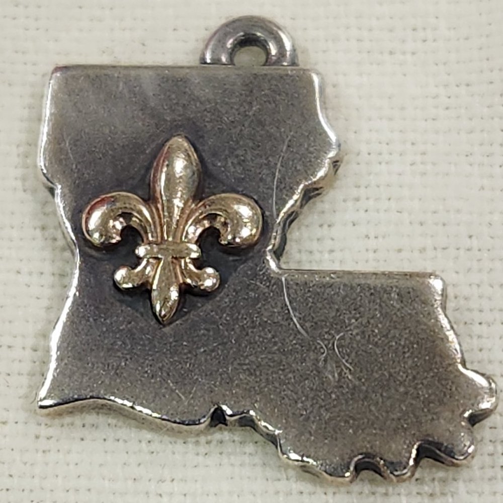 Sterling Silver Louisiana Charm with 14K yellow gold fleur-de-lis
